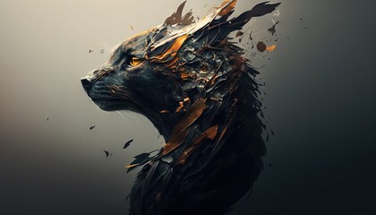 The anthropomorphic cat. Wild animal in human clothes, wallpaper. Realistic background with the humanoid-like animal creature, generative ai. 