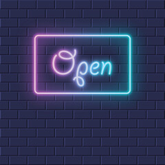 Open sign neon light glowing