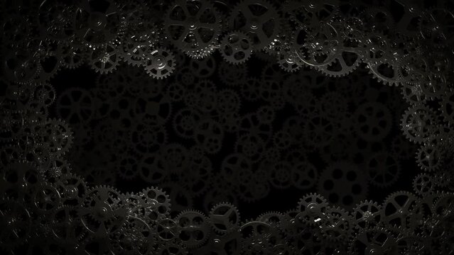Gears and cogwheel clockworks mechanism background frame working in seamless loop video