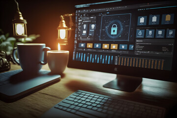 Laptop and coffee. Cyber Security