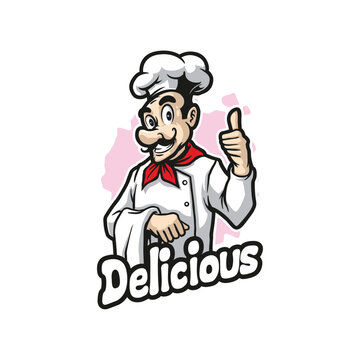 Chef mascot logo design vector with modern illustration concept style for badge, emblem and t shirt printing. Delicious chef illustration.