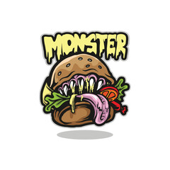 Monster mascot logo design vector with modern illustration concept style for badge, emblem and t shirt printing. Monster burger illustration.