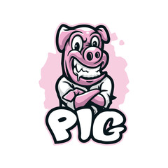 Pig mascot logo design vector with modern illustration concept style for badge, emblem and t shirt printing. Smart pig illustration.