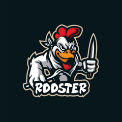Rooster mascot logo design vector with modern illustration concept style for badge, emblem and t shirt printing. Rooster chef illustration.