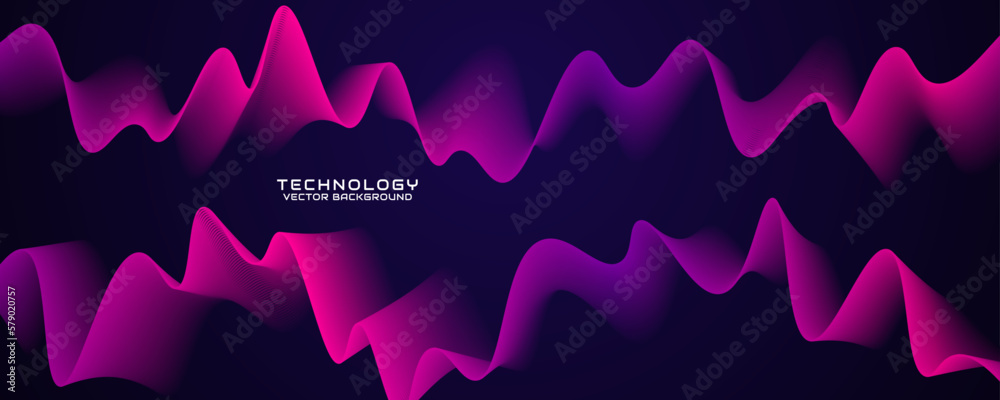 Wall mural 3d purple pink techno abstract background overlap layer on dark space with glowing waves concept dec