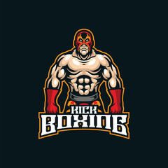Kick boxing mascot logo design vector with modern illustration concept style for badge, emblem and t shirt printing. Boxing illustration for sport team.