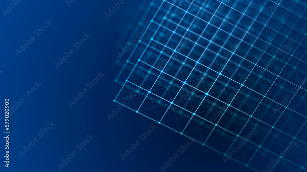 Poster 3d cube of lines and dots. wireframe polygonal element on dark background. science and technology. 3