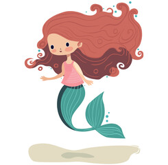 Cartoon-style mermaid vector with cute face and colorful tail. Ideal for kid's illustrations, logos, and branding