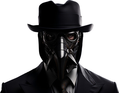Portrait of a Man Wearing Modernized Doctor Plague Mask and Businessman Suit Transparent Isolated Generative AI