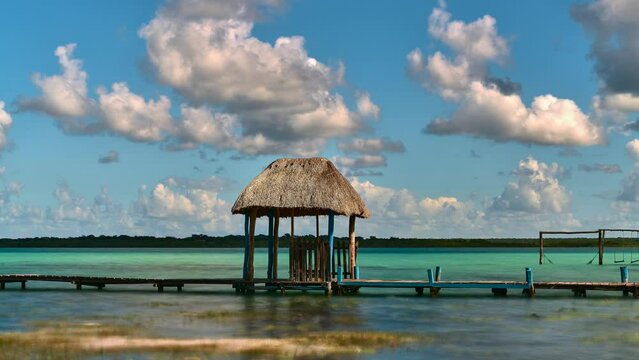 Palapa over Bacalar lagoon in time lapse