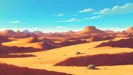 Fototapeta na wymiar Rocky Desert with Canyons Detailed Hand Drawn Painting Illustration