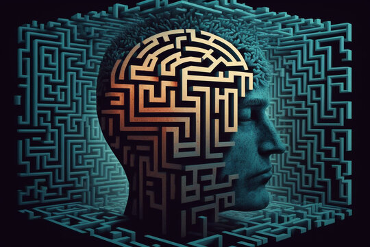 Maze in human brain. Inspiration, success, thinking and creativity concept. Generative ai