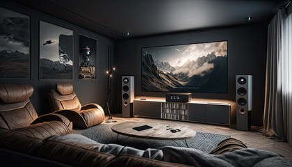 Modern home theatre/cinema interior design, architecture design, Generative AI concept