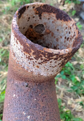 Selective focus. The rusty iron container. These rusty metal parts surface. 
