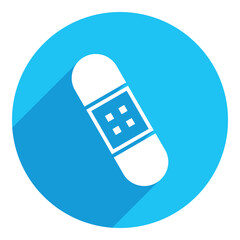 Plaster icon. long shadow design. blue background.