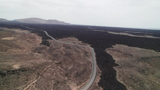 Aerial Casacoral Road, near Pueblo Tenesar in Lanzarote, Canary Islands