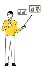 業績グラフを分析するす定年退職したシニア・中年男性