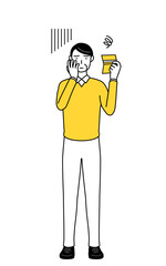 預金通帳を見て落ち込む定年退職したシニア・中年男性