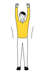 ストレッチで背伸びする定年退職したシニア・中年男性