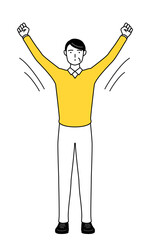 ラジオ体操をする定年退職したシニア・中年男性