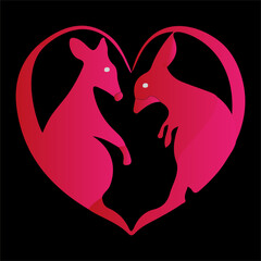 monoline logo-vector illustration in the form of two kangaroos forming love on a black background with a combination of pink to make it look beautiful
