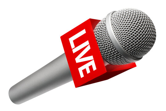 Wireless microphone with a sign "LIVE", cut out