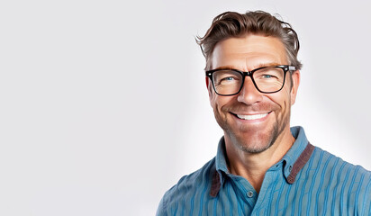 Portrait of happy smiling middel aged business man person isolated on a white background. Generative AI