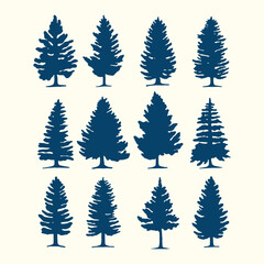 Naklejka na ściany i meble Set of Pine Trees silhouette vector. Pine trees in grey color. Tree icon vector.
