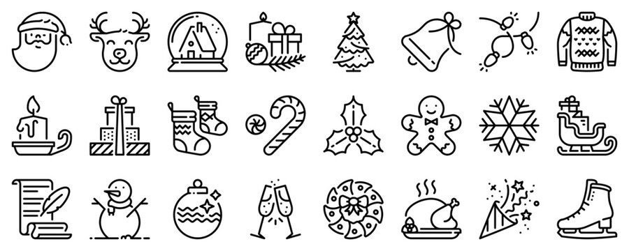 Line icons about Christmas on transparent background with editable stroke.