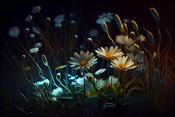 flowers on the grass at night, AI Generated