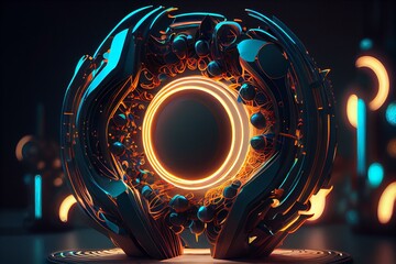 sculpture with neon circles, hyper detailed, ultra smooth, natural lighting, cinematic lighting, dramatic lighting, extreme resolution, octane render, 32k processing AI Generated