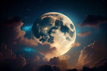 beautiful moon in the sky, full moon, bright moon, shiny moon, AI Generated