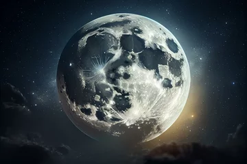 Foto auf Acrylglas Vollmond und Bäume beautiful moon in the sky, full moon, bright moon, shiny moon, AI Generated