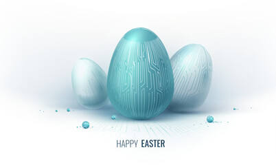 Easter egg in technology digital style. Greeting card with art egg with pattern circuit board texture. Vector illustration eps10