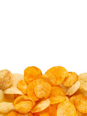 Border of potato chips isolated on transparent background. Bold and tangy chip