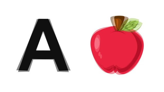 a for apple, learn letters and alphabet animation for kids