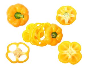 Slice of Sweet yellow pepper on a white background. top view
