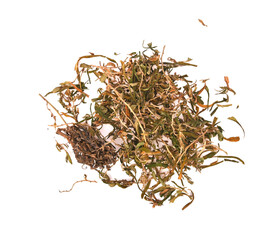 Hemp Tea, Hemp leaf isolated on white background. top view