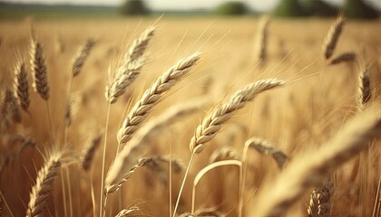 Obraz premium Close up of rye ears on field in a summer day. Generative AI illustration.