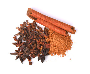 Heap of Chinese Five-spice on white background