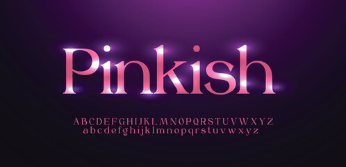 Pinkish font alphabet letters outline linear contour typography techno digital characters.
