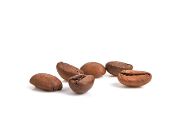 roasted coffee beans on white background.