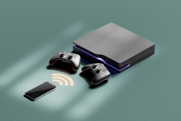 3D Rendering of Generic Smartphone Wirelessly Communicating with Two Gamepads