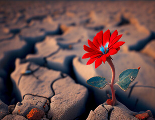 Fleur poussant sur une terre aride