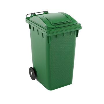 Trash bin. Green dust bin isolated on transparent background. Trash Container. Green garbage bin on the white background.