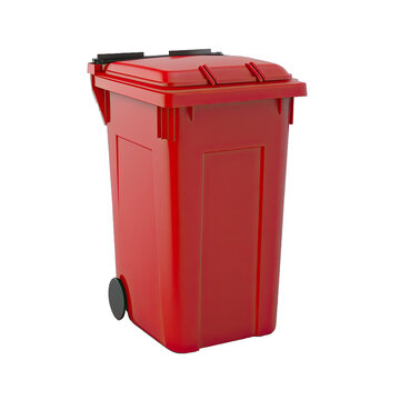 Trash bin. Red dust bin isolated on transparent background. Trash Container. Red garbage bin on the white background.