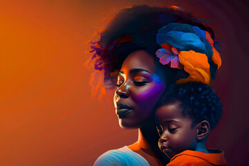 AI illustration of a African mother enjoying the tender moment with her small child