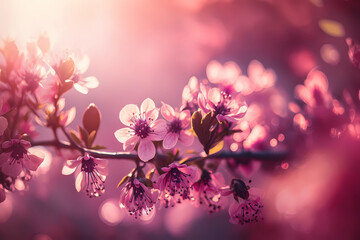 Fototapeta na wymiar pink cherry blossom. blurry background. Generative AI