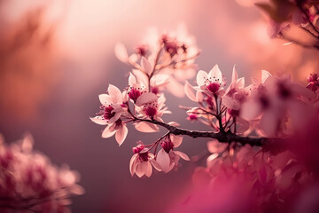 pink cherry blossom. blurry background. Generative AI