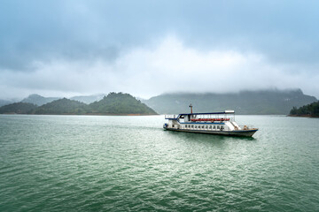 Na Hang lake in Tuyen Quang province, Viet Nam. This natural lake has a green watercolor. It is...